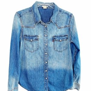 Levi's Large Pearl Snap Ombre Denim Shirt Western
